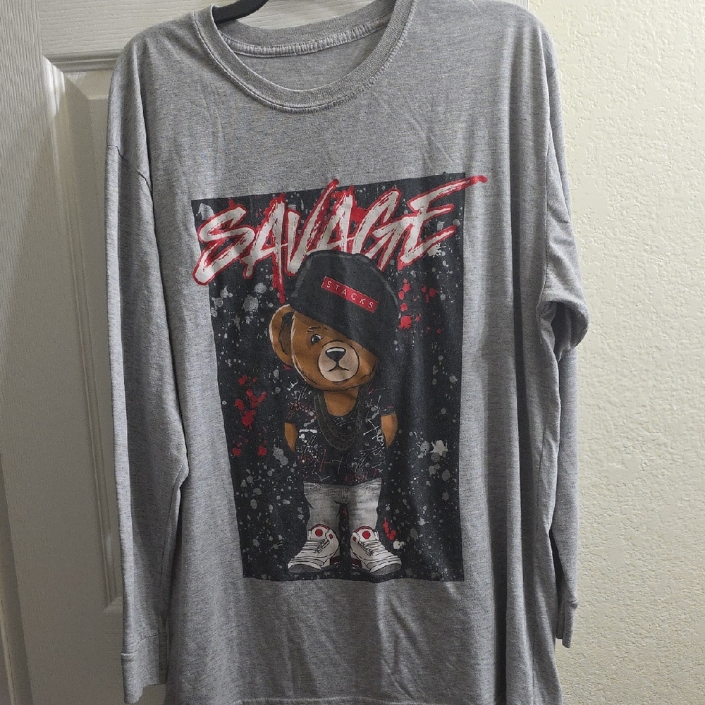 OG Hustle Gray Savage Bear Long Sleeve Shirt Size 2XL
